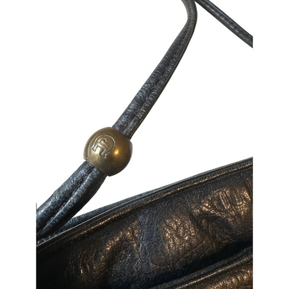 Vintage Aigner Black Leather Shoulder Bag With Gold Accent Details & Burgundy - Picture 4 of 4